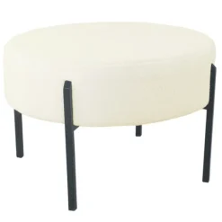 Cream Sherpa Upholstered Metal Ottoman-Kirkland's Home Clearance
