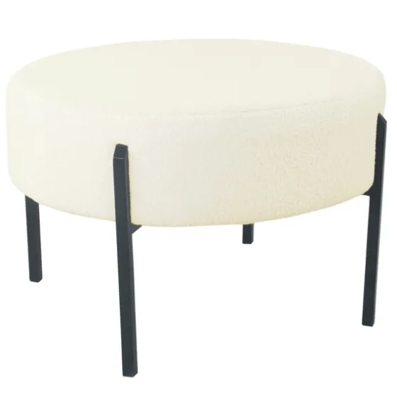Cream Sherpa Upholstered Metal Ottoman-Kirkland's Home Clearance