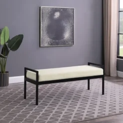 Cream Sherpa Upholstered Metal Bench-Kirkland's Home Cheap