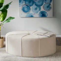 Cream Thick Welting Center Button Oval Ottoman-Kirkland's Home Fashion
