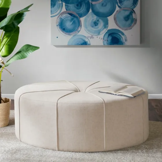Cream Thick Welting Center Button Oval Ottoman-Kirkland's Home Fashion