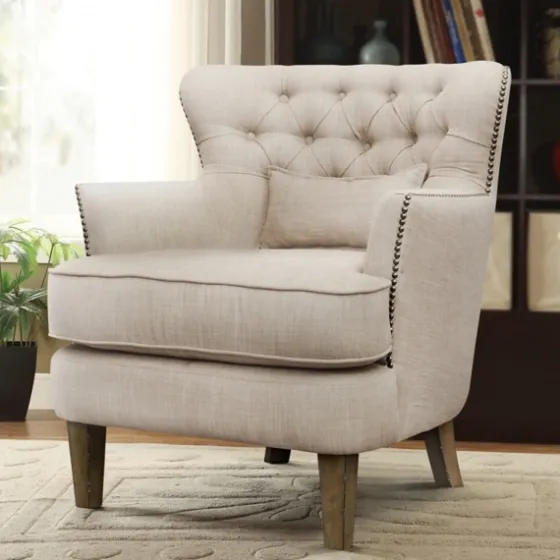Cream Tufted Armchair With Lumbar Pillow-Kirkland's Home New