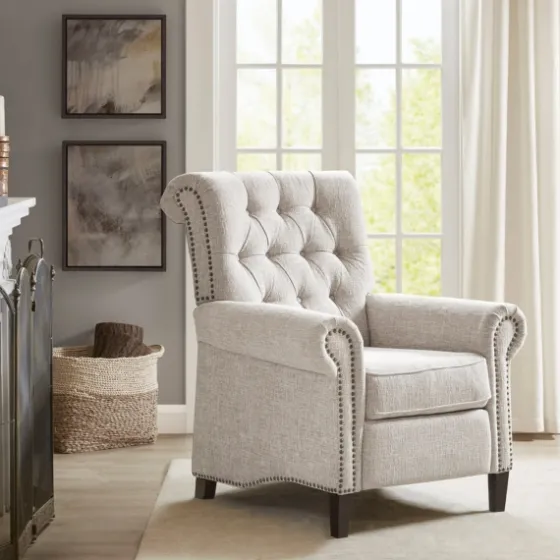 Cream Tufted Back Nailhead Trim Recliner Armchair-Kirkland's Home Best