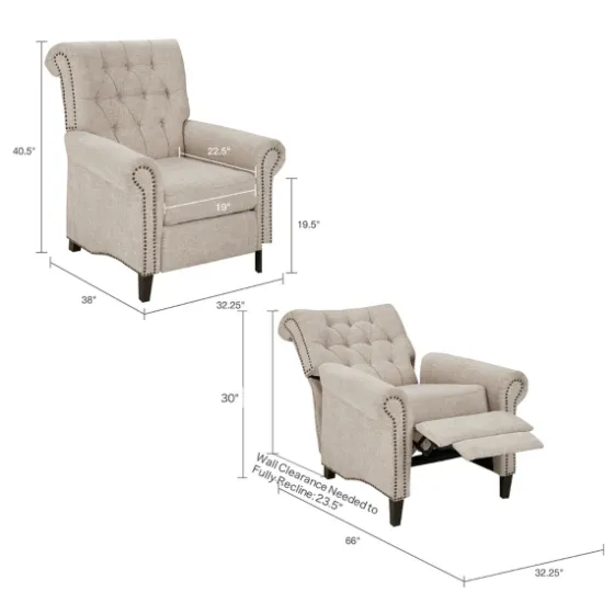 Cream Tufted Back Nailhead Trim Recliner Armchair-Kirkland's Home Best