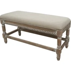 Cream Upholstered And Wooden Bench-Kirkland's Home Shop