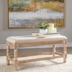 Cream Upholstered And Wooden Bench-Kirkland's Home Shop