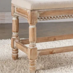 Cream Upholstered And Wooden Bench-Kirkland's Home Shop