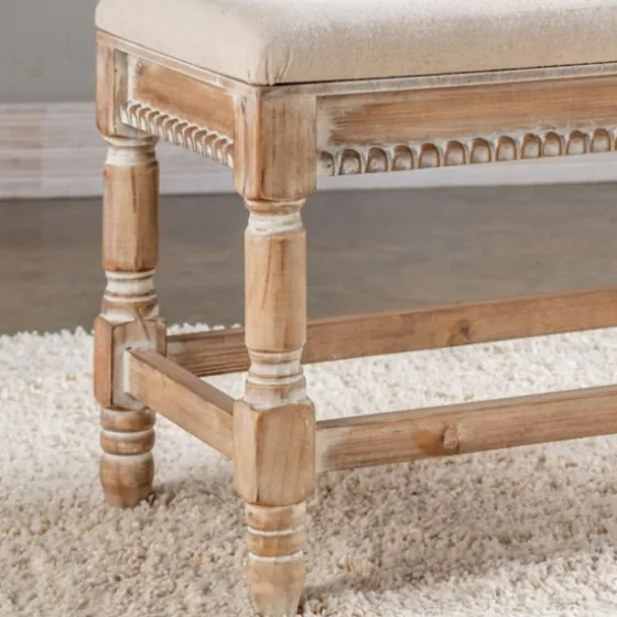 Cream Upholstered And Wooden Bench-Kirkland's Home Shop