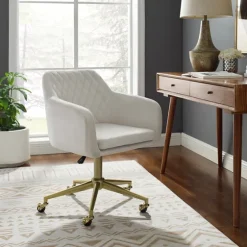 Cream Upholstered Tufted Swivel Office Chair-Kirkland's Home Outlet
