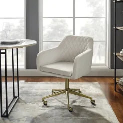 Cream Upholstered Tufted Swivel Office Chair-Kirkland's Home Outlet