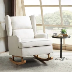 Cream Upholstered Wingback Rocking Chair-Kirkland's Home Best