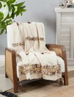 Cream With Brown Accents Throw Blanket-Kirkland's Home Outlet