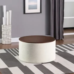 Cream Woven Wood Top Storage Ottoman-Kirkland's Home Cheap