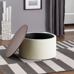 Cream Woven Wood Top Storage Ottoman-Kirkland's Home Cheap