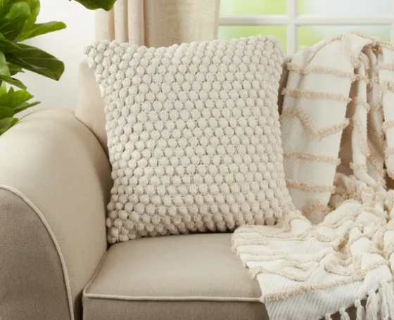 Crochet Pom Pom Cotton Pillow-Kirkland's Home Best Sale