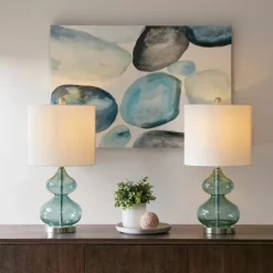 Curved Blue Glass Table Lamps, Set Of 2-Kirkland's Home Clearance