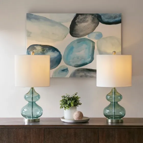 Curved Blue Glass Table Lamps, Set Of 2-Kirkland's Home Clearance