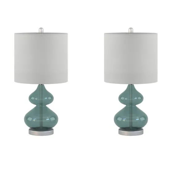 Curved Blue Glass Table Lamps, Set Of 2-Kirkland's Home Clearance