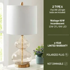 Curved Blue Glass Table Lamps, Set Of 2-Kirkland's Home Clearance