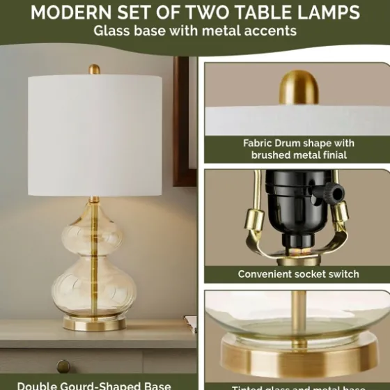 Curved Blue Glass Table Lamps, Set Of 2-Kirkland's Home Clearance