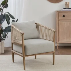 Curved Wood And Jute Rope Accent Chair-Kirkland's Home Sale