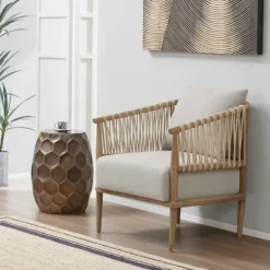 Curved Wood And Jute Rope Accent Chair-Kirkland's Home Sale