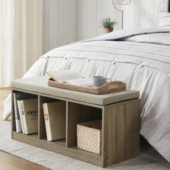 Cushioned Open Cubby Storage Bench-Kirkland's Home Best Sale