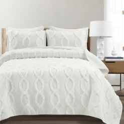 Daisy Trellis Ruffles 3-Pc. Queen Quilt Set-Kirkland's Home Discount