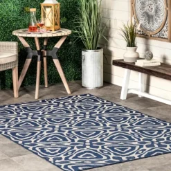 Darcie Blue Geometric Outdoor Rug, 5X8-Kirkland's Home Shop