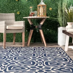 Darcie Blue Geometric Outdoor Rug, 5X8-Kirkland's Home Shop