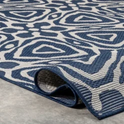 Darcie Blue Geometric Outdoor Rug, 5X8-Kirkland's Home Shop