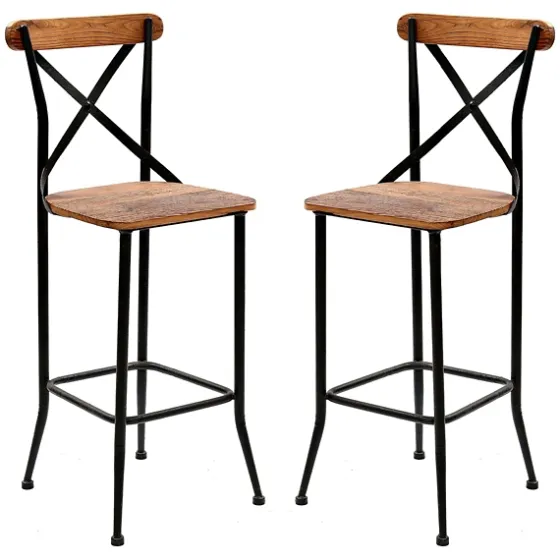 Dark Bronze And Pine Wood Bar Stools, Set Of 2-Kirkland's Home Flash Sale