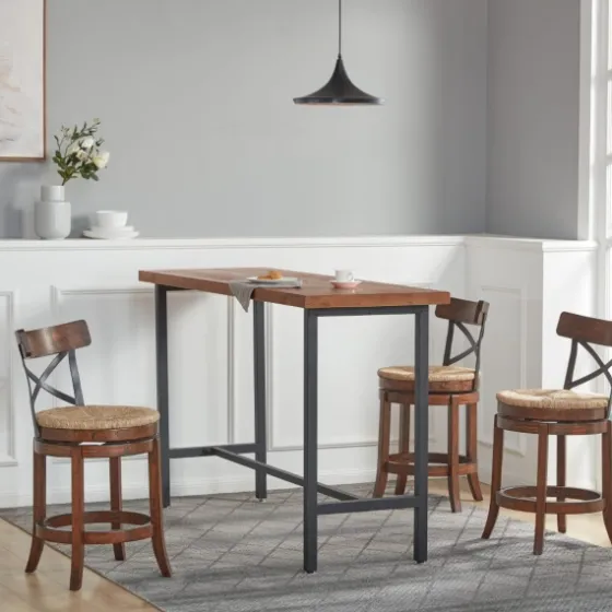 Dark Brown Wood And Seagrass Swivel Bar Stool-Kirkland's Home Fashion