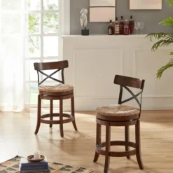 Dark Brown Wood And Seagrass Swivel Counter Stool-Kirkland's Home Cheap