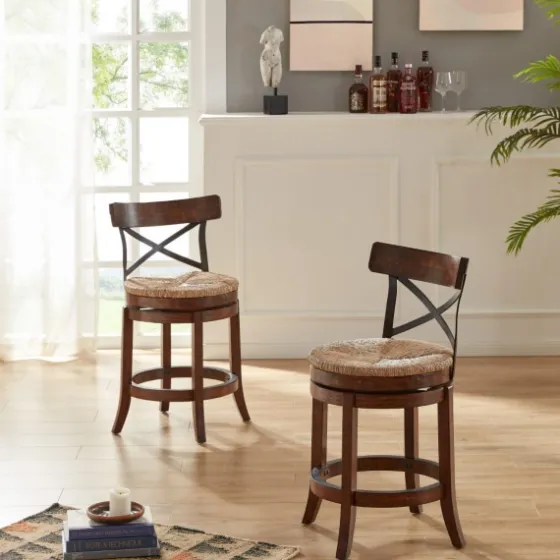Dark Brown Wood And Seagrass Swivel Counter Stool-Kirkland's Home Cheap