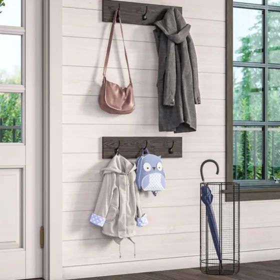 Dark Brown Wooden 3-Hook Coat Racks, Set Of 2-Kirkland's Home Shop