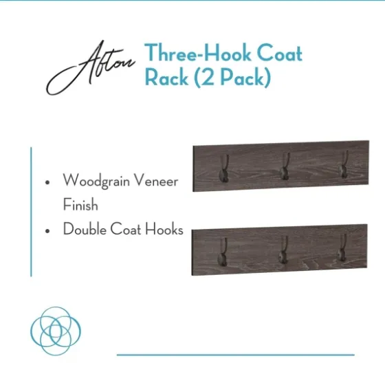 Dark Brown Wooden 3-Hook Coat Racks, Set Of 2-Kirkland's Home Shop