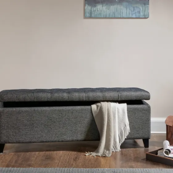 Dark Button Tufted Storage Bench-Kirkland's Home Shop