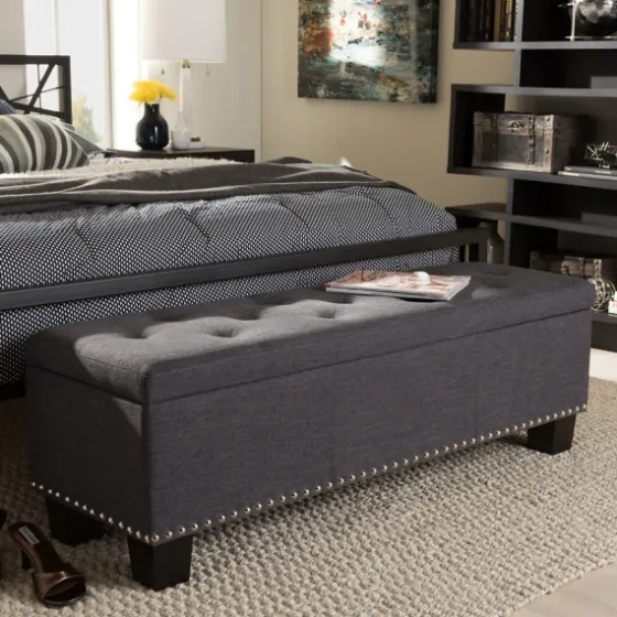 Dark Button-Tufted Upholstered Storage Bench-Kirkland's Home Flash Sale