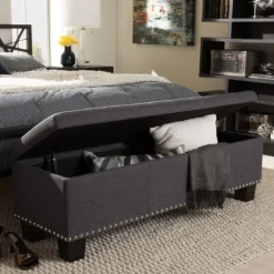 Dark Button-Tufted Upholstered Storage Bench-Kirkland's Home Flash Sale