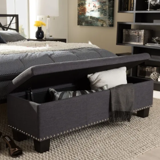 Dark Button-Tufted Upholstered Storage Bench-Kirkland's Home Flash Sale