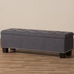 Dark Button-Tufted Upholstered Storage Bench-Kirkland's Home Flash Sale