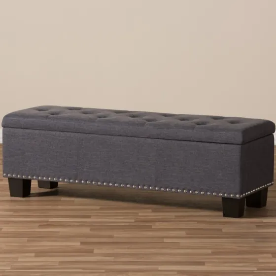 Dark Button-Tufted Upholstered Storage Bench-Kirkland's Home Flash Sale