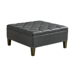 Dark Espresso Button Tufted Leather Ottoman-Kirkland's Home Hot