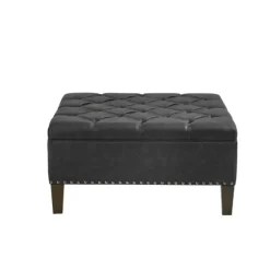 Dark Espresso Button Tufted Leather Ottoman-Kirkland's Home Hot
