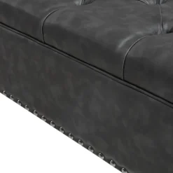 Dark Espresso Button Tufted Leather Ottoman-Kirkland's Home Hot