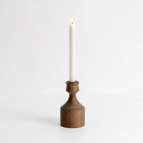 Dark Eucalyptus Wood Taper Candle Holder, 6 In.-Kirkland's Home Fashion