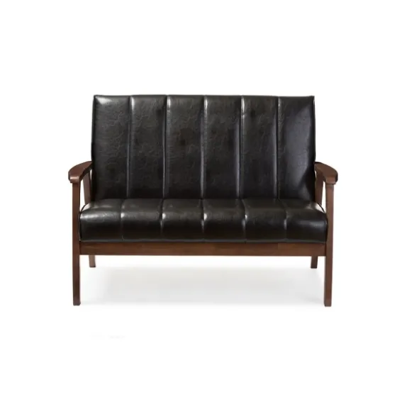 Dark Faux Leather Channel Loveseat, 31 In.-Kirkland's Home Best