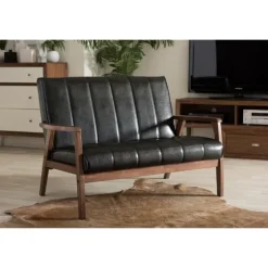Dark Faux Leather Channel Loveseat, 31 In.-Kirkland's Home Best
