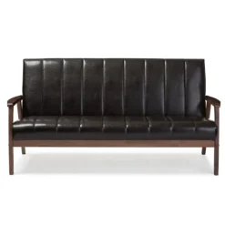 Dark Faux Leather Channel Sofa, 63 In.-Kirkland's Home Flash Sale